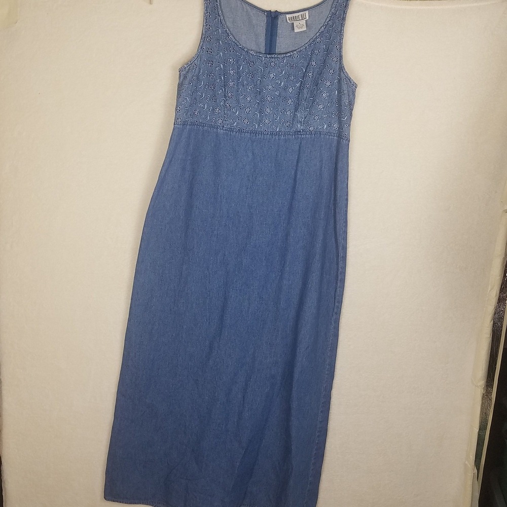 Robbie Bee Denim Maxi Dress Set Womens 8 Blue Excellent‎ Eyelet 2pc 90s Vntg Y2K